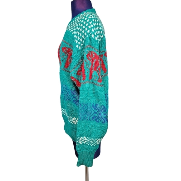 Vintage Lake Harmony Rowing Club Teal Bear Fair Isle Sweater Size Medium Men's - Picture 4 of 10